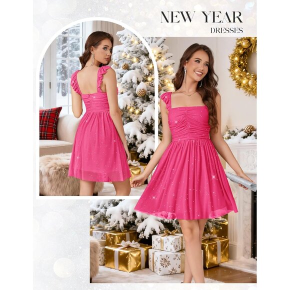 Sparkly Sequin Homecoming Dress Teens Ruffle Strap Short Cocktail Glam - Picture 2 of 5